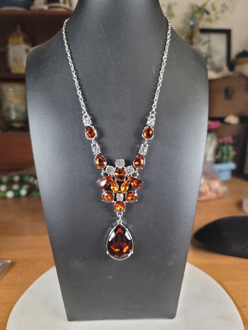 paparazzi Amber and Silver Teardrop Pendant Necklace